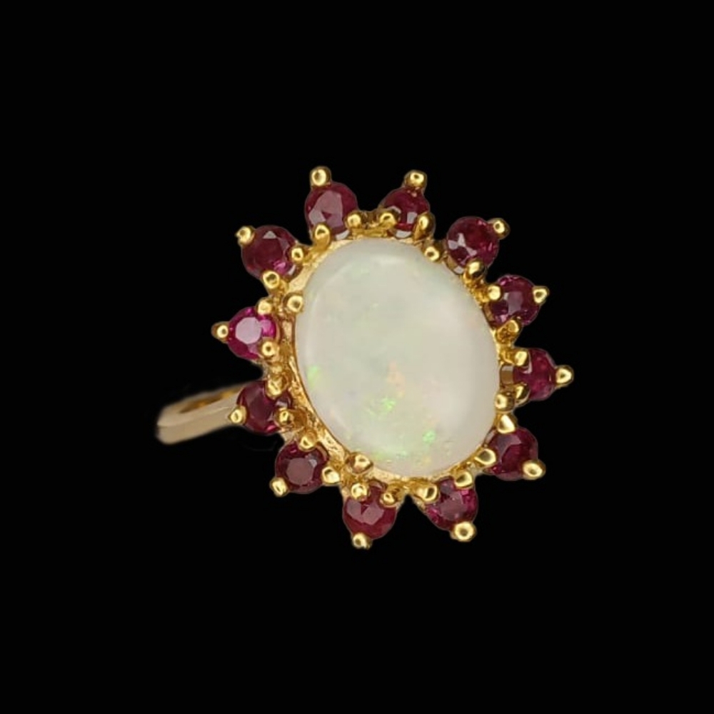 Yellow gold opal garnett ring new halo